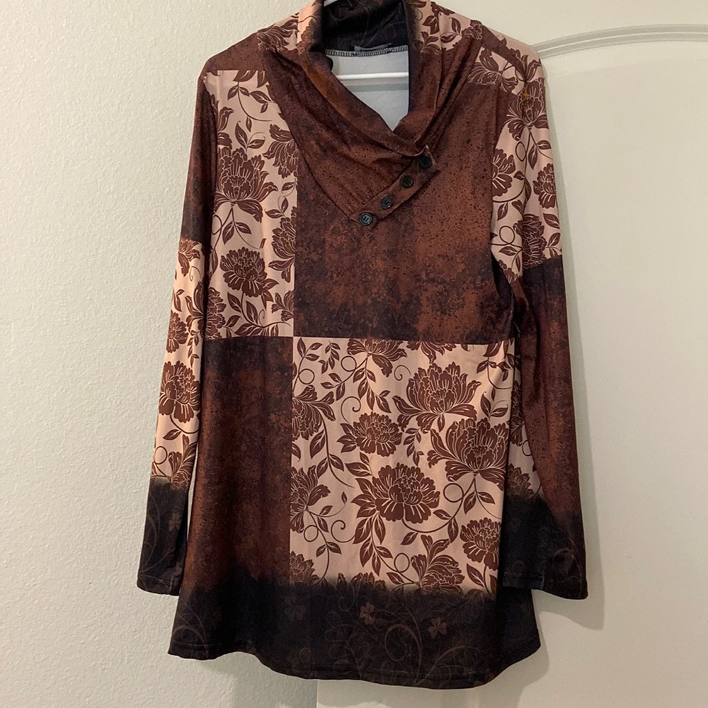 lily by firmiana Womens top brown color block L